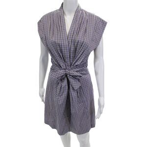 BCBGMAXAZRIA Womens Button Front Short Sleeve Plaid Dress Gray Purple Size 8